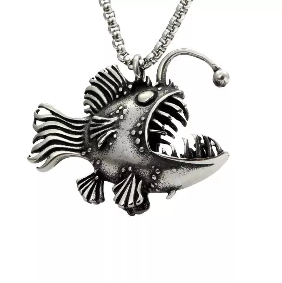 FURIOUS FISH - Alloy Pendant with Stainless Steel 24inch Round Box Chain,  European trending Style for Men & Boy