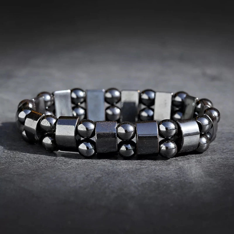 DOUBLE HEMATITE - Beads Bracelet with Natural Stone - "7" inch Stretch Bracelet for Men & Boys