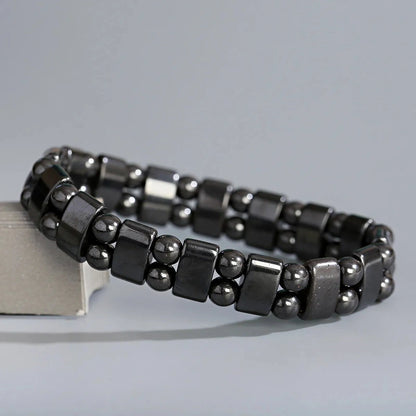 DOUBLE HEMATITE - Beads Bracelet with Natural Stone - "7" inch Stretch Bracelet for Men & Boys