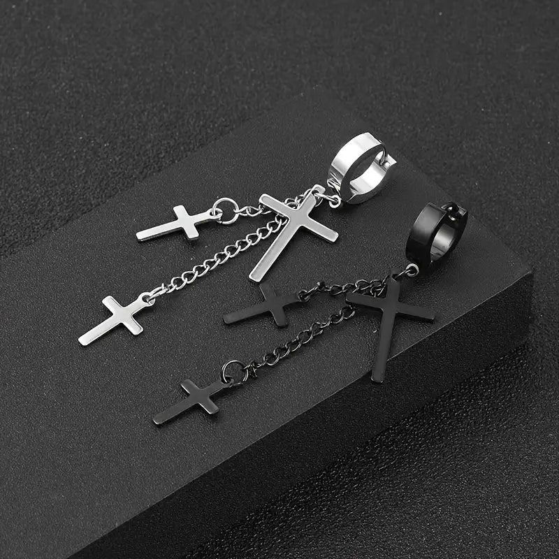 FLARE CROSS BLACK - Titanium Steel Stud Earrings for Men & Boys