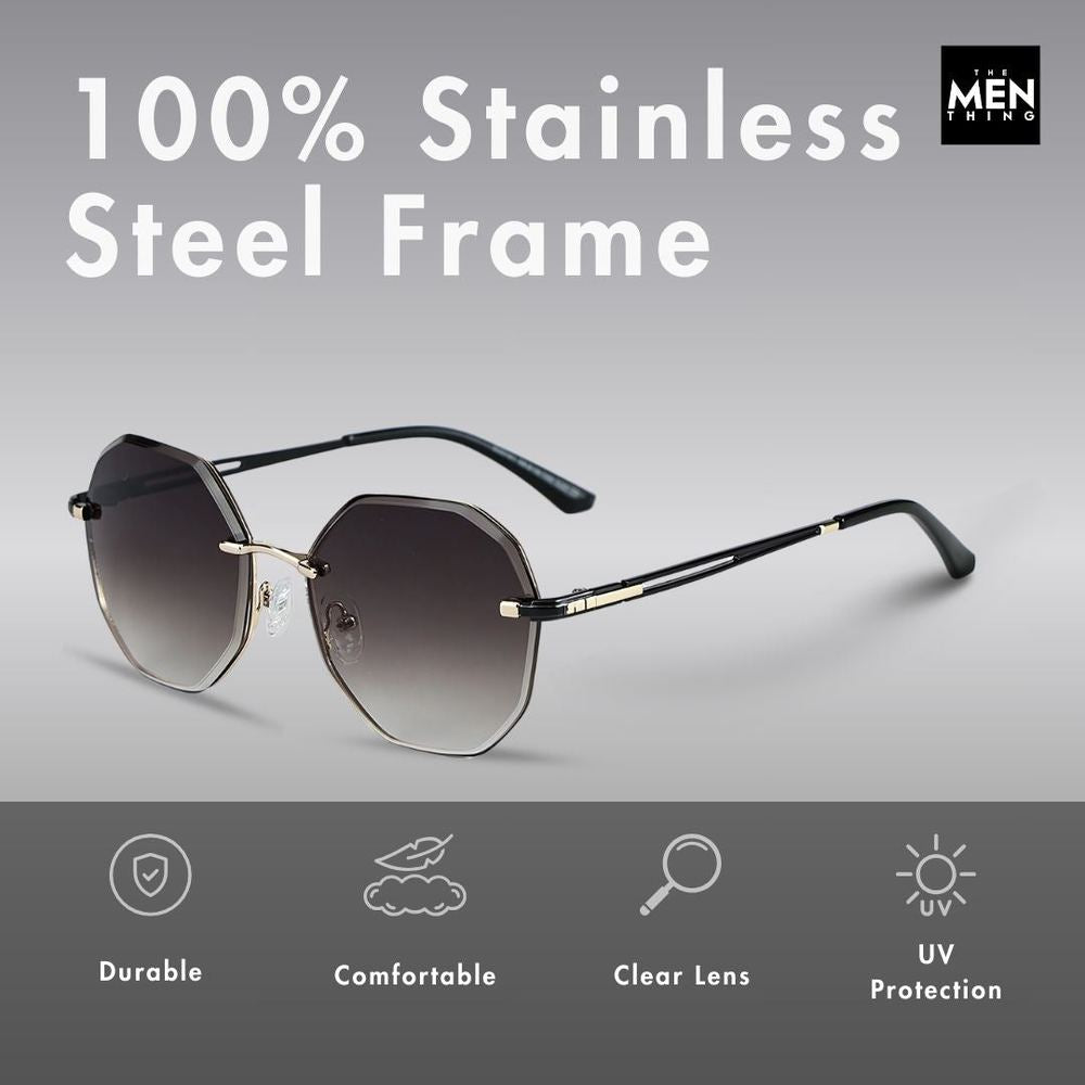 33141 - STEEL PRISM - HD Polarised Sunglasses for Men - UV400 Protection, Stainless Steel Frame - Gold Gradual Coffee