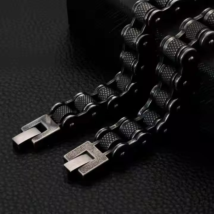 BIKER CHAIN BRACELET - 13mm Pure Titanium Steel Bracelet, Black Plated Antique Matt Finish Bracelet for Men & Boy (8inch)