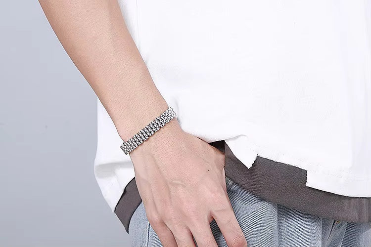 SILVER GRID BRACELET - 8mm Pure Silver Titanium Stainless Steel Bracelet, Silver Chain Bracelet for Men & Boy (8inch)