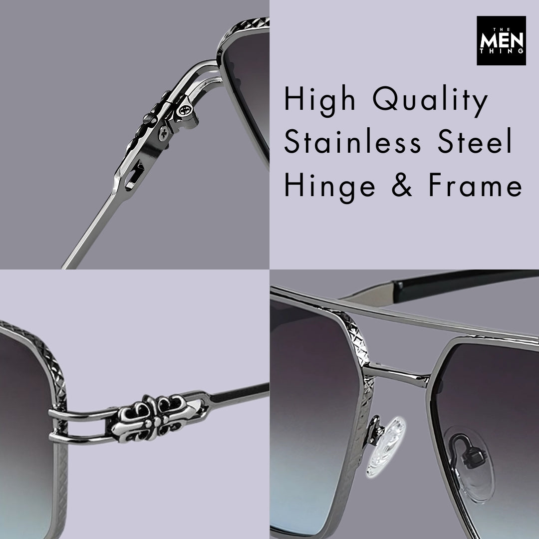 2164 Heritage - Square Aviator  Style - HD Polarised Sunglasses for Men - UV400 Protection, Stainless Steel Frame