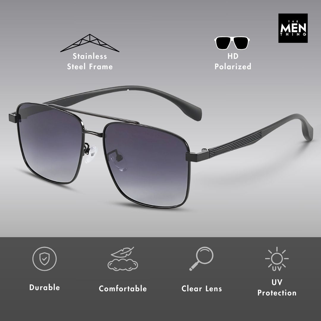 J3293 - GLACIER LUXE - HD Polarised Sunglasses for Men - UV400 Protection, Stainless Steel Frame - Gradient Grey Lenses