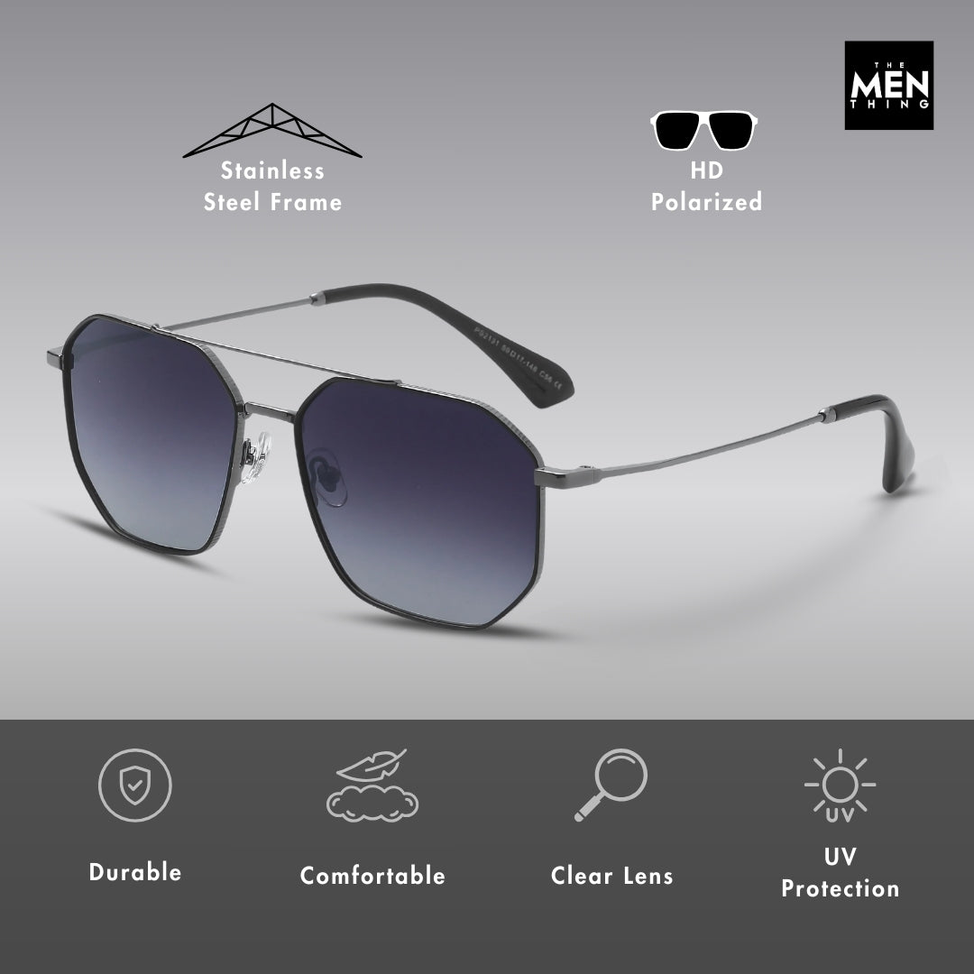 2131 - COSMIC FADE - HD Polarised Sunglasses for Men - UV400 Protection, Stainless Steel Frame - Gun Gradual Grey