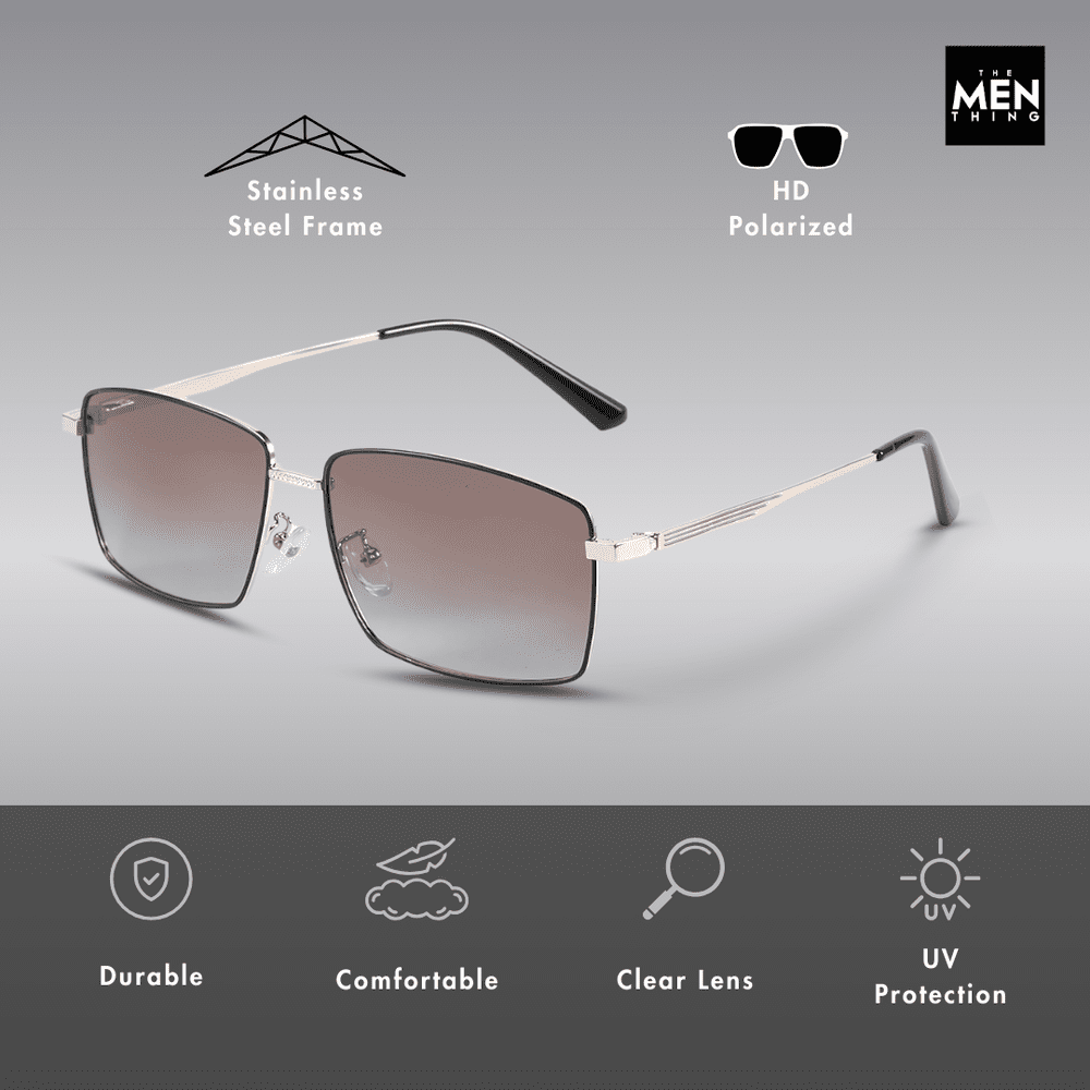 J3298 - OBSIDIAN LUXE - HD Polarised Sunglasses for Men - UV400 Protection, Stainless Steel Frame - Gradient Brown Lenses