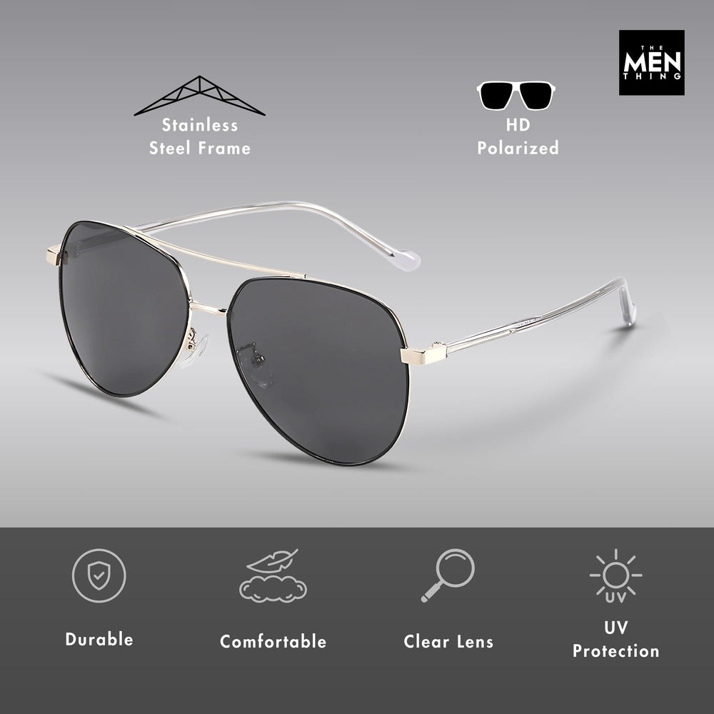 J3335 - SUNLIT ELEGANCE - HD Polarised Sunglasses for Men - UV400 Protection, Stainless Steel Frame - Gunmetal Frame with Gradient Lens