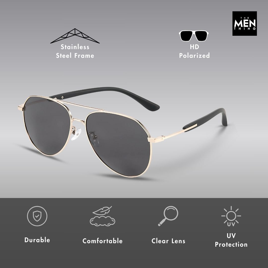 J3338 - SLATE SOAR - HD Polarised Sunglasses for Men - UV400 Protection, Stainless Steel Frame - Black Frame with Black Lens