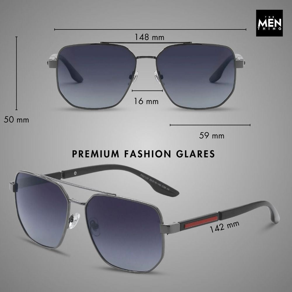 2125 - PRISM NOIR - HD Polarised Sunglasses for Men - UV400 Protection, Stainless Steel Frame - Gun Gradual Blue Grey