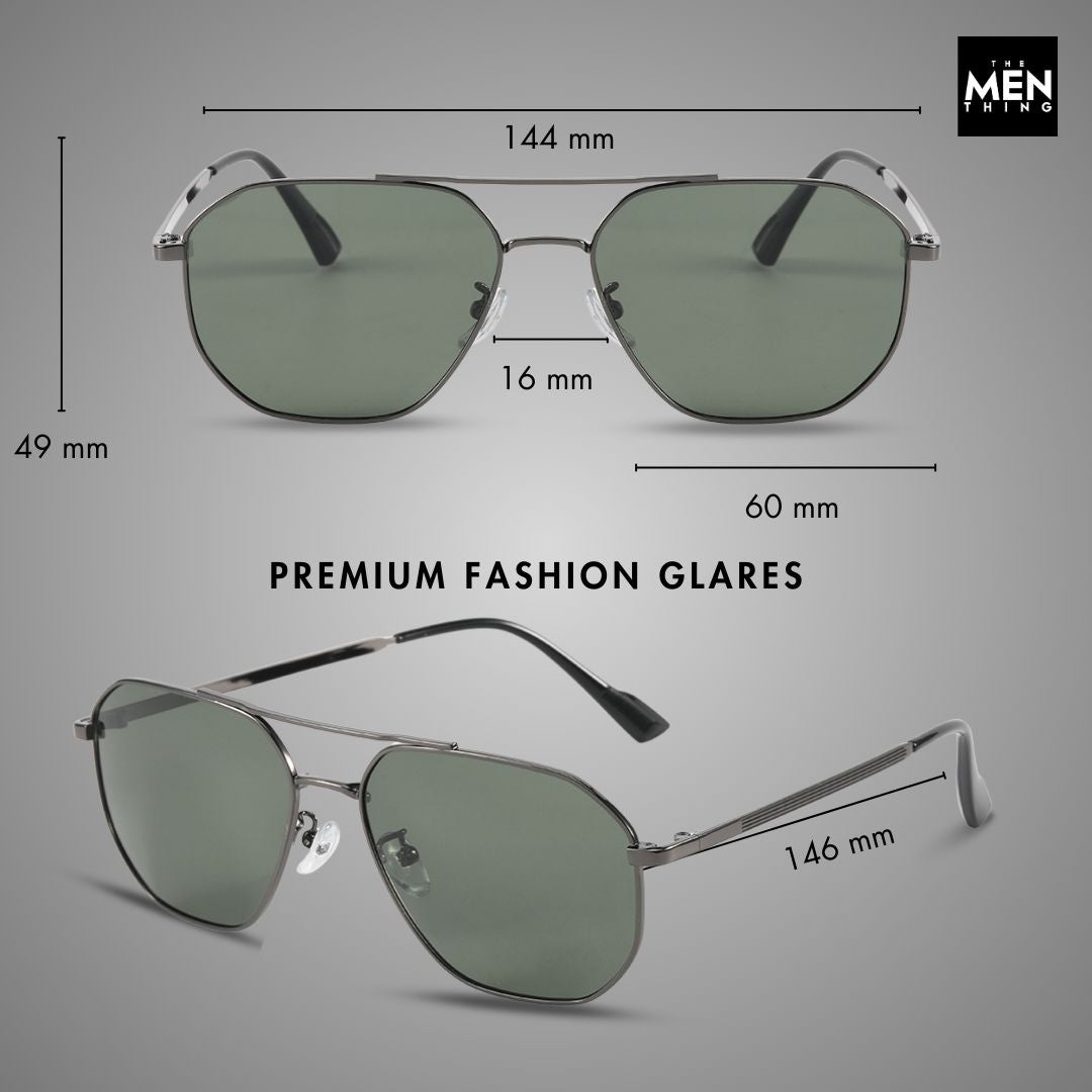 J3347 - AMBER LUXE - HD Polarised Sunglasses for Men - UV400 Protection, Stainless Steel Frame - Gunmetal Frame with Green Lens