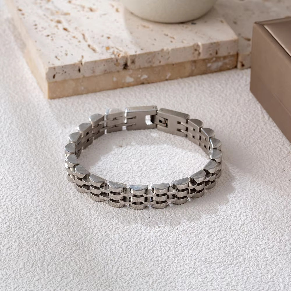 SILVER GRID BRACELET - 8mm Pure Silver Titanium Stainless Steel Bracelet, Silver Chain Bracelet for Men & Boy (8inch)