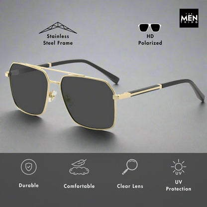 2124 BOLD HORIZON -  Rectangular Aviator  Style - HD Polarised Sunglasses for Men - UV400 Protection, Stainless Steel Frame