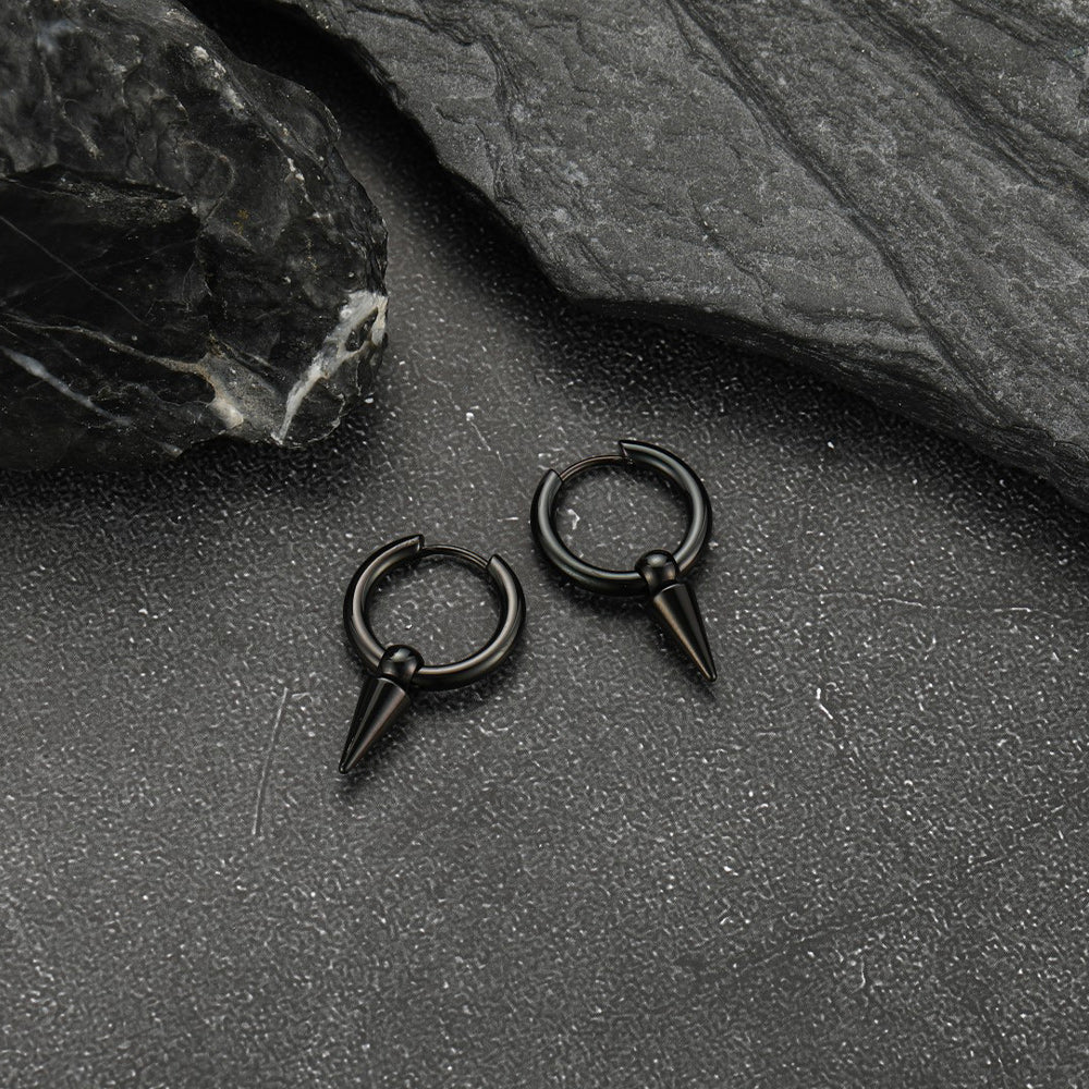 SPIREHOOP - BLACK - Pure Titanium Steel Ear Hoop Earrings for Men & Boys