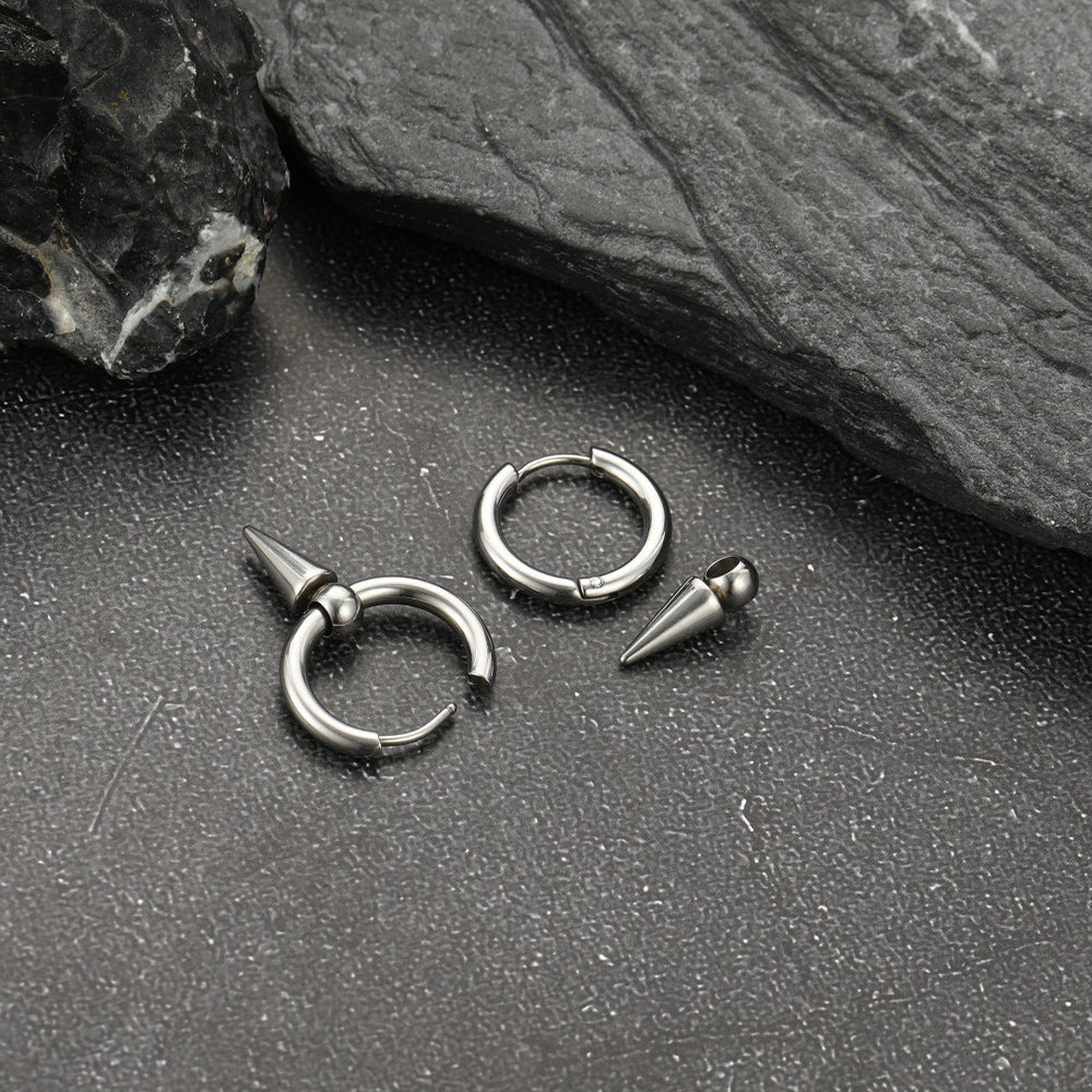 SPIREHOOP - SILVER - Pure Titanium Steel Ear Hoop Earrings for Men & Boys