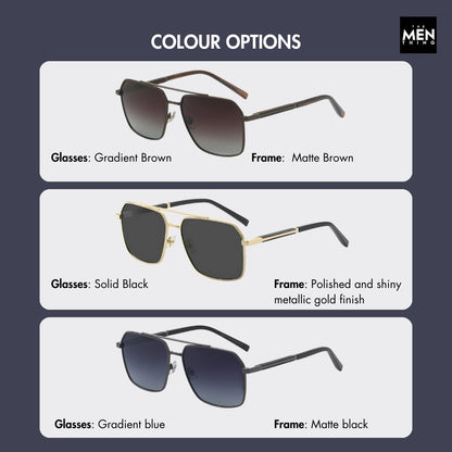 2124 BOLD HORIZON -  Rectangular Aviator  Style - HD Polarised Sunglasses for Men - UV400 Protection, Stainless Steel Frame