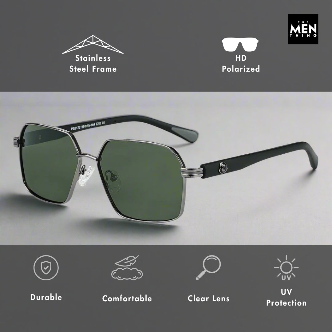 2172 HEX EDGE -  Geomatric Style - HD Polarised Sunglasses for Men - UV400 Protection, Stainless Steel Frame, Matte Black