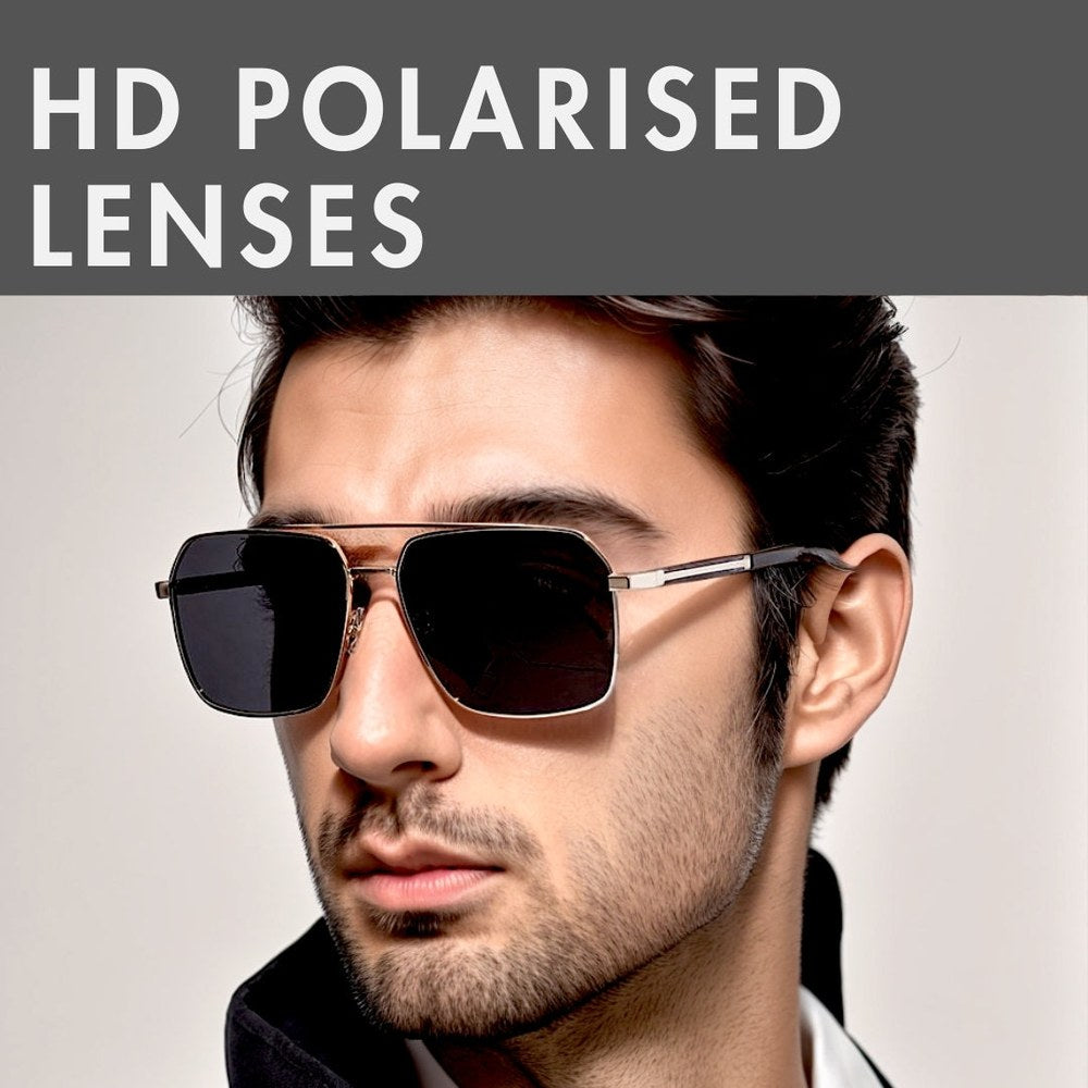 2124 BOLD HORIZON -  Rectangular Aviator  Style - HD Polarised Sunglasses for Men - UV400 Protection, Stainless Steel Frame