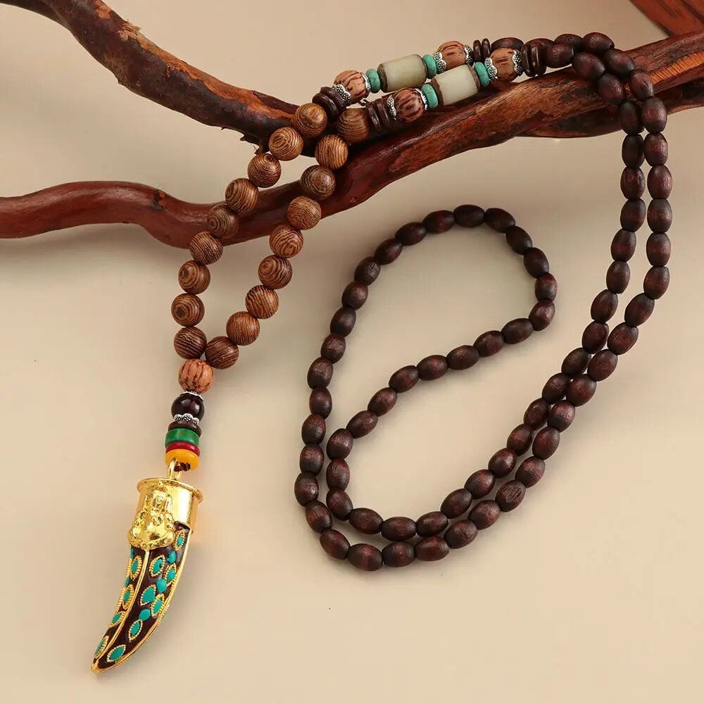Fashion Long Necklace Men Jewelry Simple Design 128 Beads Wood Necklaces  Creative Sweater Accessories Lion Wood Pendan | Wish