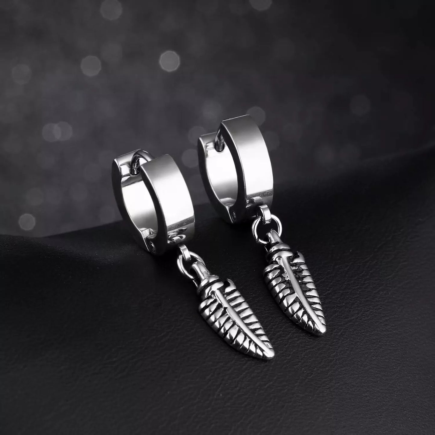 PLUME SILVER - Pure Titanium Steel Ear Hoop Earrings for Men & Boys