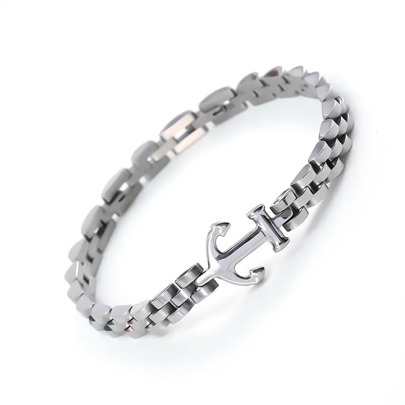 TITANANCHOR STEEL LINK BRACELET - 8mm Pure Silver Titanium Stainless Steel Bracelet, Silver Chain Bracelet for Men & Boy (8inch)