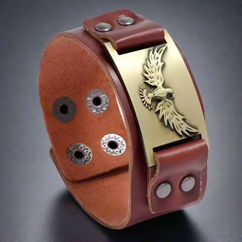 FIRESTORM PHOENIX BAND - Bronze Genuine Braided Leather Bracelet Set for Men & Boys (8 inch)