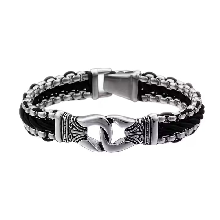 TRIBAL LINK BRACELET - 17mm Pure Titanium Steel Bracelet, Silver Plated Antique Matt Finish Bracelet for Men & Boy (8inch)