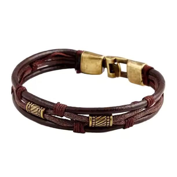 WANDERER’S CUFF - Vintage Brown Genuine Braided Leather Bracelet Set for Men & Boys (8 inch)