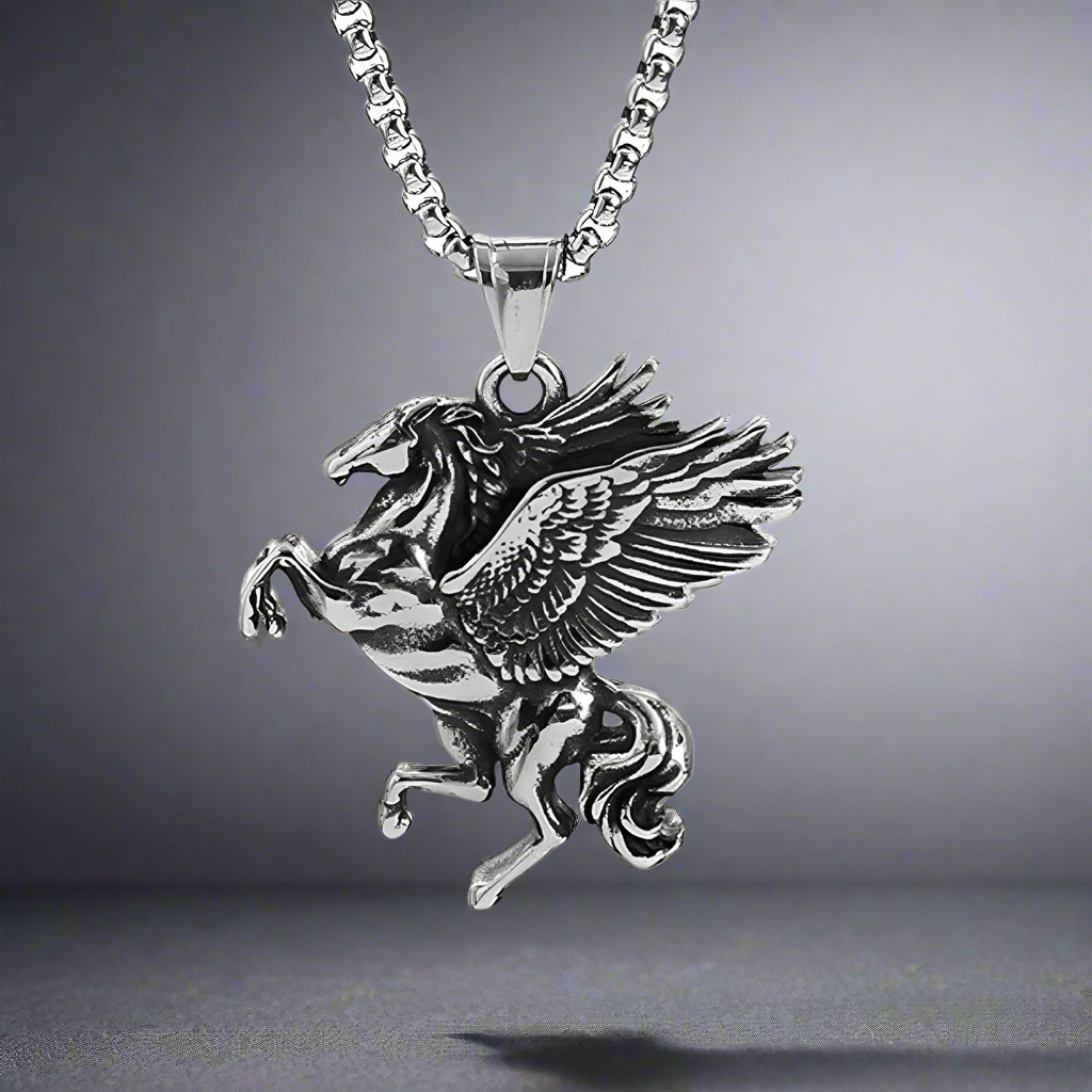 PEGASUS (T) - Pure Stainless Steel Pendant with Pure Stainless Steel 24inch Round Box Chain for Men, European trending Style for Men & Boy