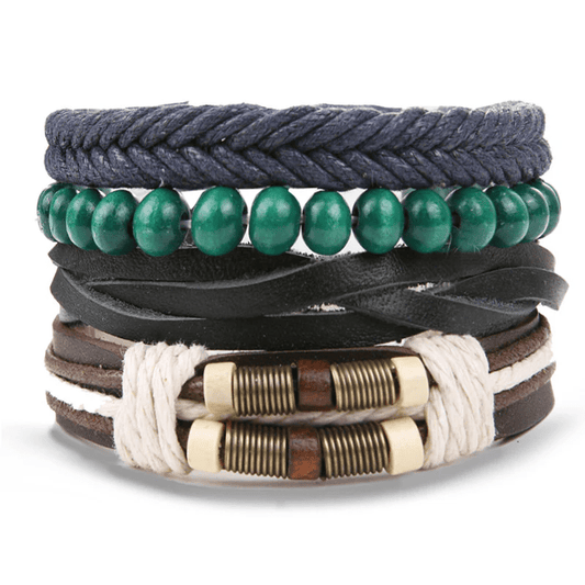 FROSTBORN CUFF - 3 Pcs Genuine Braided Leather Bracelet Set for Men & Boys (8 inch)