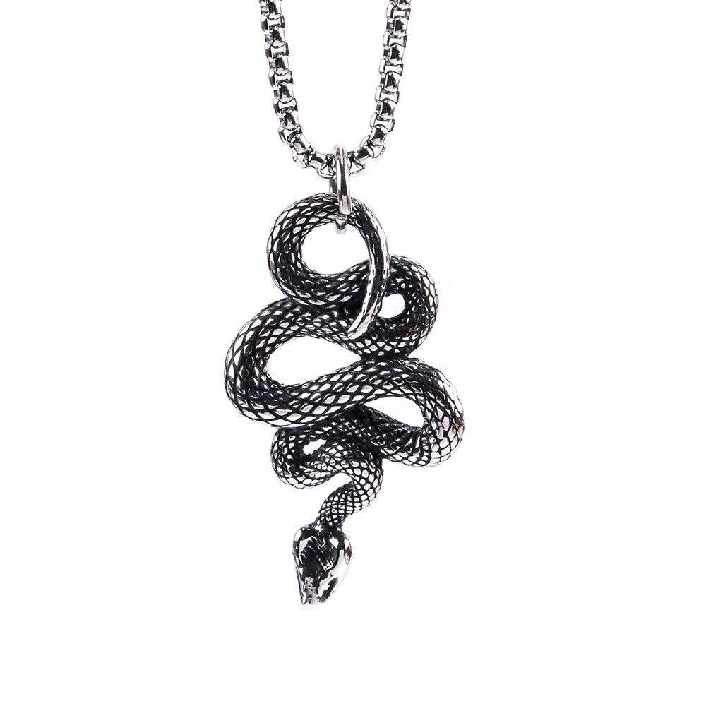 SILVER GUARDIAN SNAKE - Pure Titanium Steel Pendant with 24inch Round Box Chain for Men & Boys