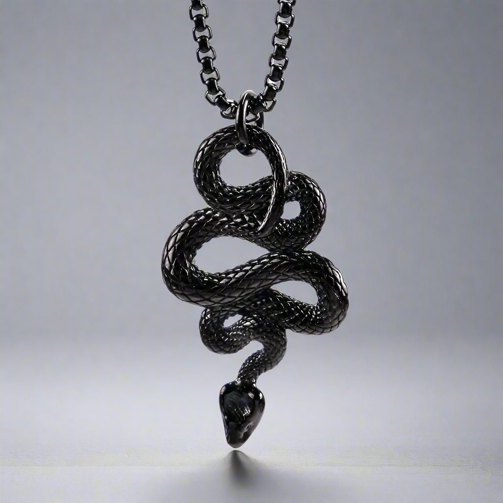 BLACK GUARDIAN SNAKE - Pure Titanium Steel Pendant with 24inch Round Box Chain for Men & Boys