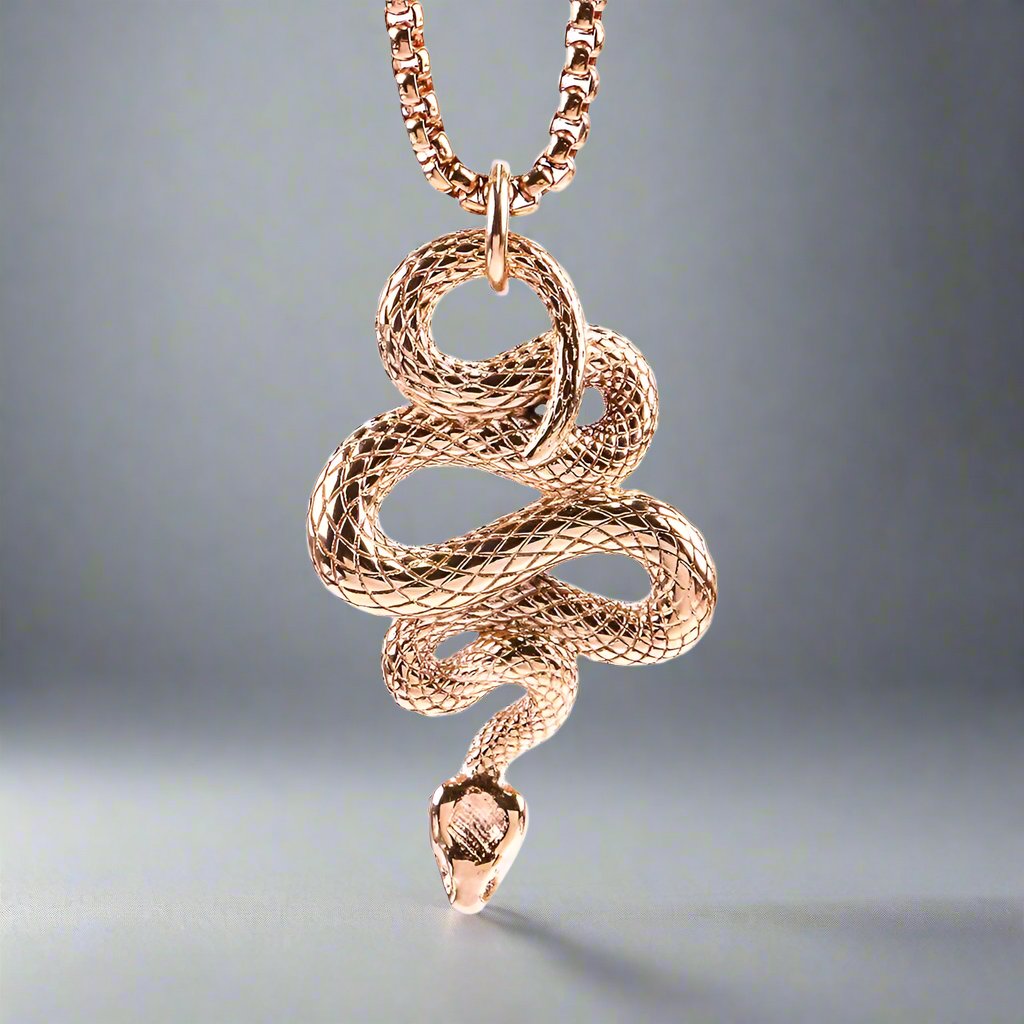 ROSE GOLD GUARDIAN SNAKE - Pure Titanium Steel Pendant with 24inch Round Box Chain for Men & Boys