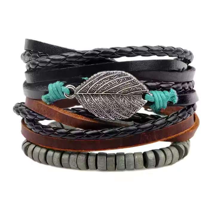 IRONFANG WRAP - 3 Pcs Genuine Braided Leather Bracelet Set for Men & Boys (8 inch)