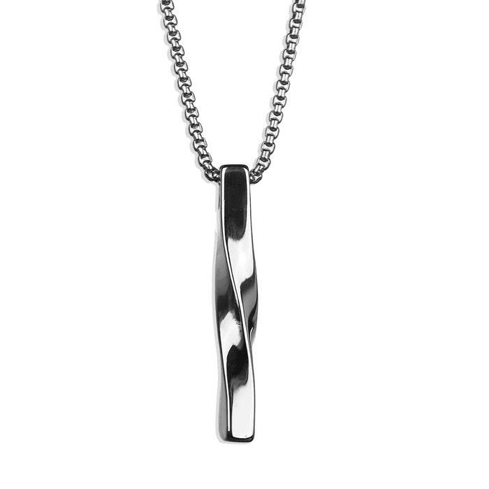 Twisted Cuboid Vertical Bar - Alloy Pendant With 24Inch Round Box Chain European Trending Style For