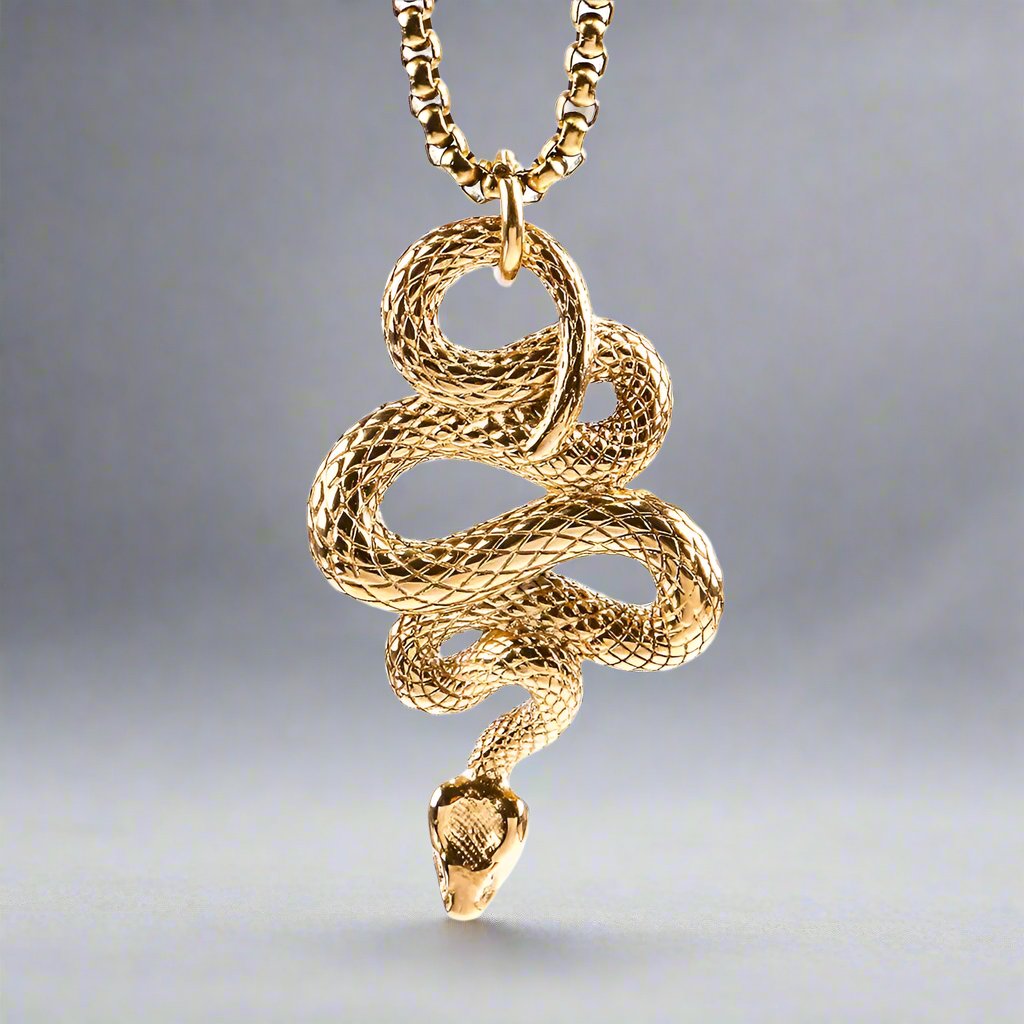 GOLD GUARDIAN SNAKE - Pure Titanium Steel Pendant with 24inch Round Box Chain for Men & Boys