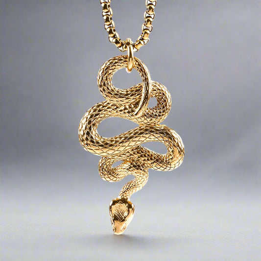 GOLD GUARDIAN SNAKE - Pure Titanium Steel Pendant with 24inch Round Box Chain for Men & Boys