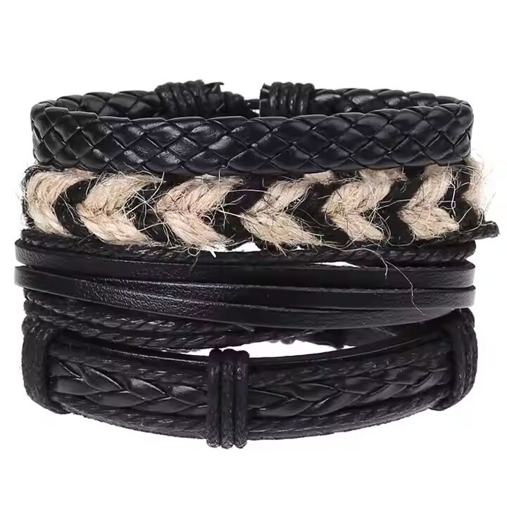 BEAST’S KNOT - 4 Pcs Genuine Braided Leather Bracelet Set for Men & Boys (8 inch)