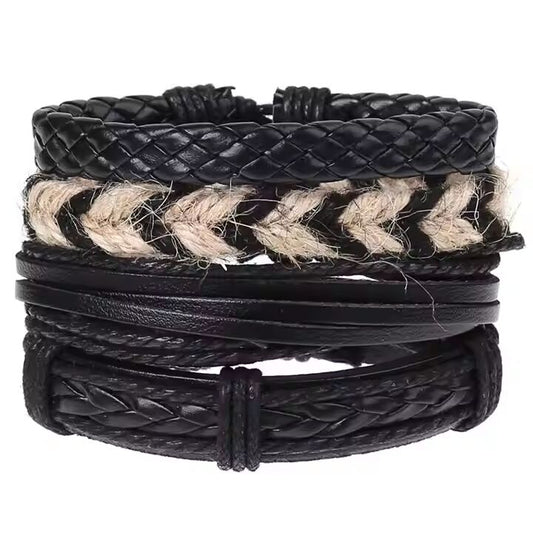 BEAST’S KNOT - 4 Pcs Genuine Braided Leather Bracelet Set for Men & Boys (8 inch)