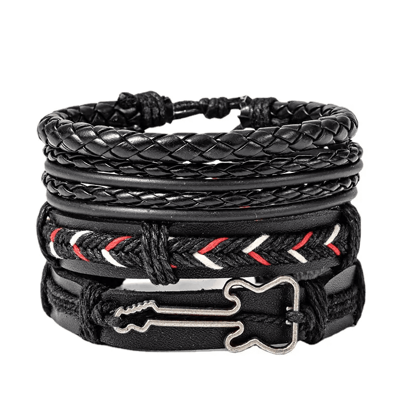 Stylish BLACKFIRE KNOT - Leather Bracelet for Men 4 pcs Genuine Braided Leather Bracelet Set for Men & Boys (8inch).