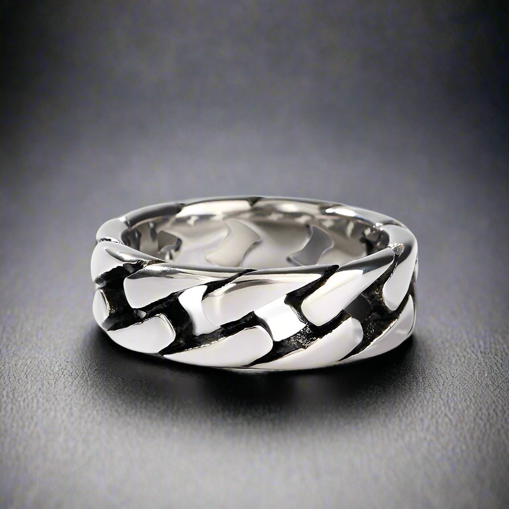 CARIBBEAN TWIST - Titanium Steel Silver Ring for Men and Boys (Size-21)