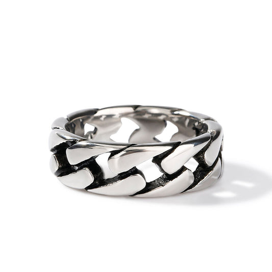 THE MEN THING CARIBBEAN TWIST - Titanium Steel Silver Ring for Men and Boys (Size-21)