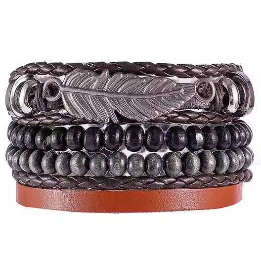 STARDUST CUFF - Multi-layer Set Genuine Braided Leather Bracelet Set for Men & Boys (8 inch)