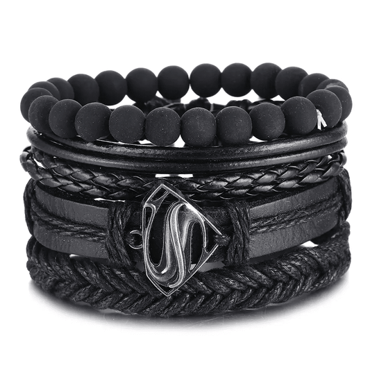 SUPERNOVA BAND - 4 Pcs Genuine Braided Leather Bracelet Set for Men & Boys (8 inch)