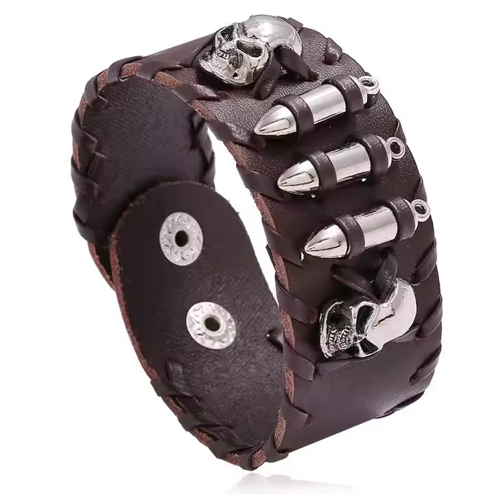 HELLBOUND WARRIOR BROWN BAND - Genuine Braided Leather Bracelet Set for Men & Boys (8 inch)