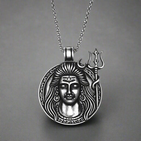 SHIVA SOUL - Pure Vintage Pure Steel Pendant with 24inch Round Box Chain for Men & Boys