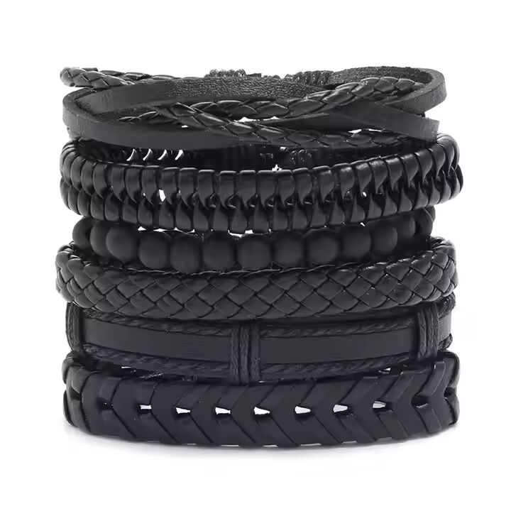 VENOM CUFF - Multi-layer Genuine Braided Leather Bracelet Set for Men & Boys (8 inch)