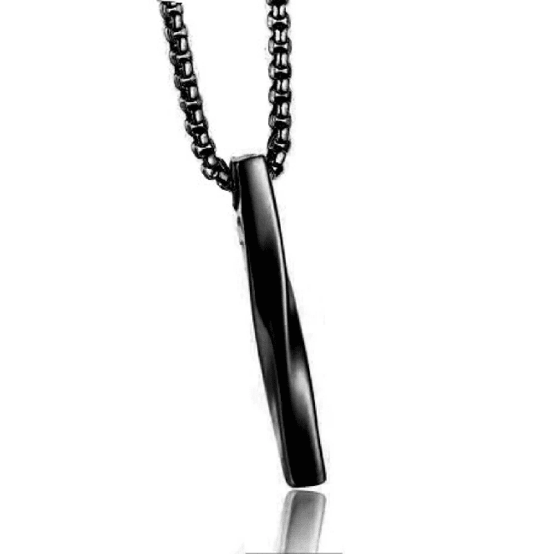 Vertical Twist - Alloy Black Twisted Bar Pendant With 24Inch Round Box Chain European Trending Style