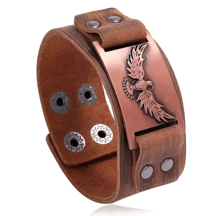 FIRESTORM PHOENIX BAND - Red Copper Genuine Braided Leather Bracelet Set for Men & Boys (8 inch)