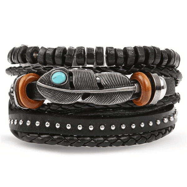 STORMWEAVER - 3 Pcs Genuine Braided Leather Bracelet Set for Men & Boys (8 inch)